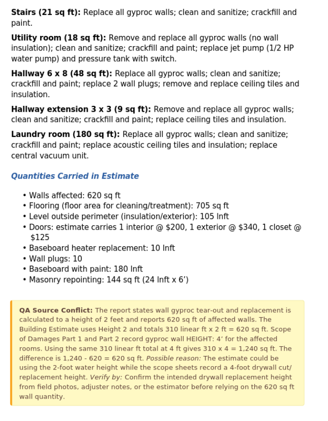 Excerpt of a delivered report