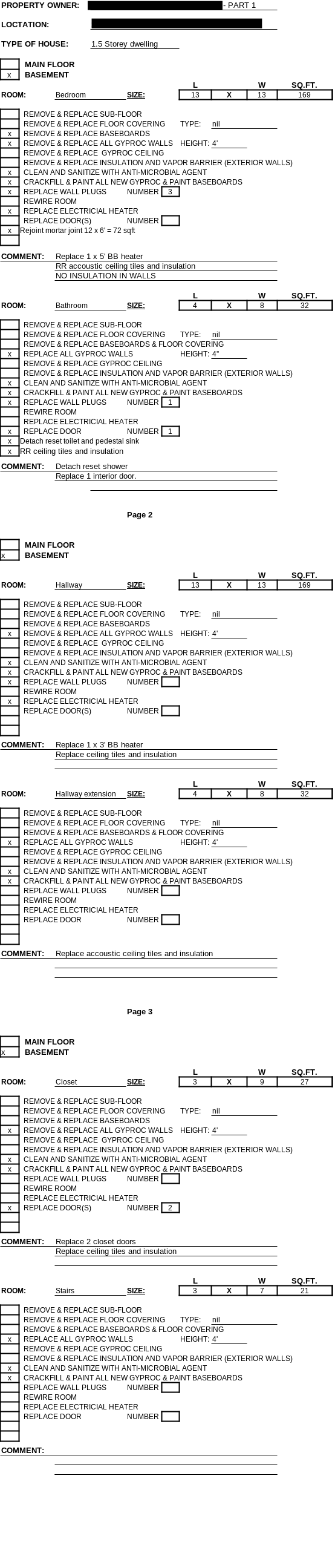 Typed cleanup sheet